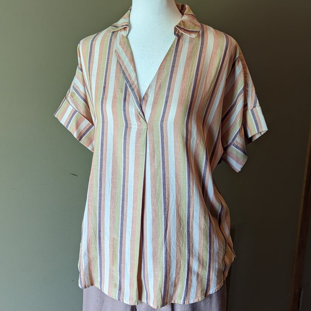 Madewell The Courier Button-Back Rainbow Stripe Shirt, Size XS